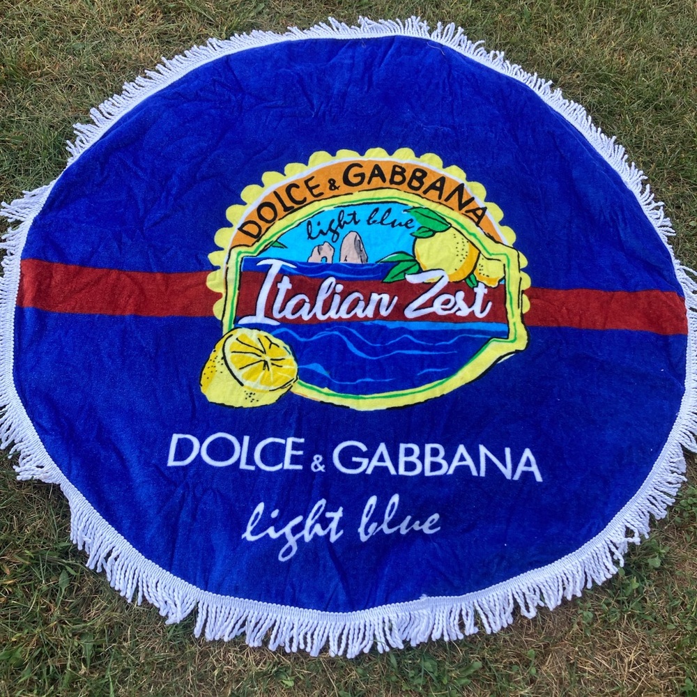 Dolce & Gabbana Blue and White Beach Towel with Fringe